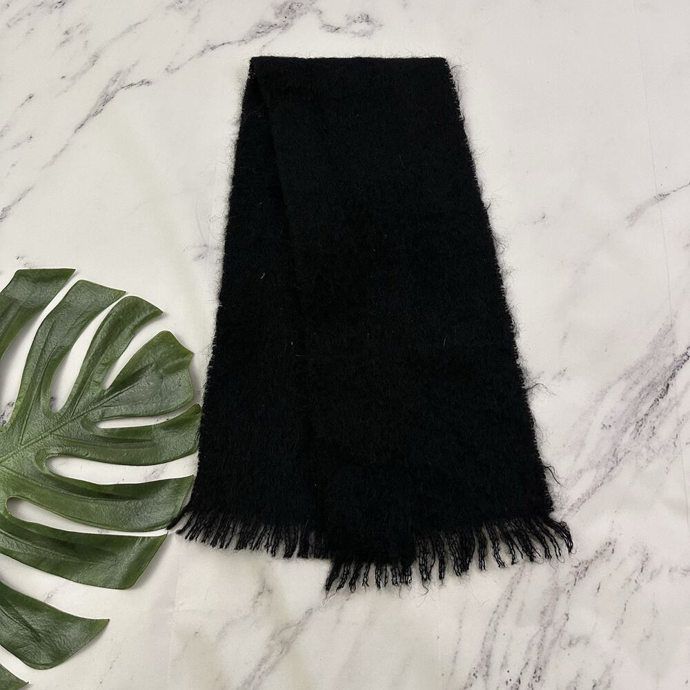 McRitchie Edinburgh Vintage 60s Mohair Wool Scarf Black Knit Fringe Scotland